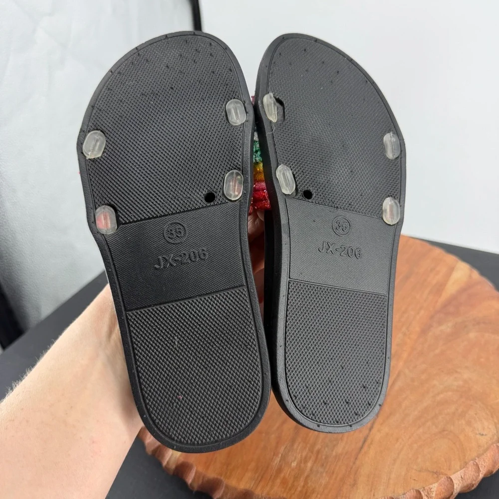 Lola + The Boys Black Glitter Rainbow Slides sandals 35‎ sz US 4Y